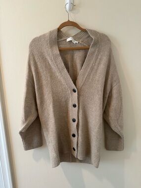 ASTR Beige V-Neck Button Front Women's Sweater Cardigan